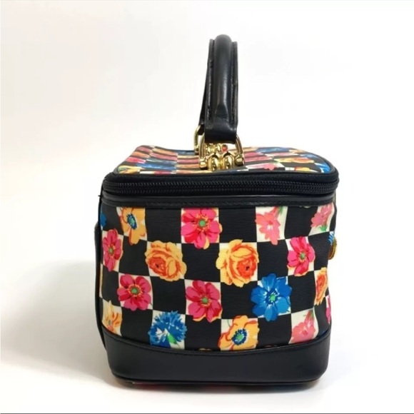 GIANNI VERSACE Medusa Vanity Bag Floral Checker Nylon & Leather Vintage RARE - Picture 4 of 10